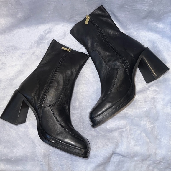 ASOS Design Black Leather Mid-Calf Block Heel Boots - Sz UK 9 - Picture 2 of 10